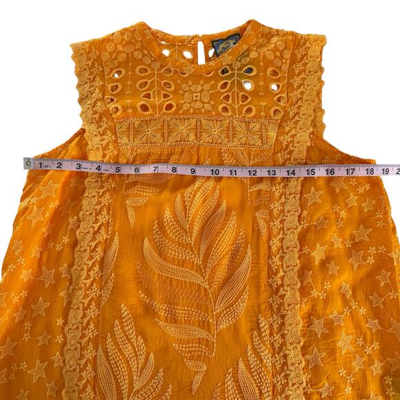 Johnny Was Leafy Concetta Blouse Yellow Boho Embroidered High Neck Size Medium - Picture 4 of 8